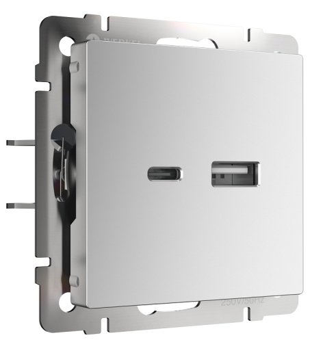 Розетка USB тип A+С без рамки Werkel 2-м. серебряный глянцевый картинка